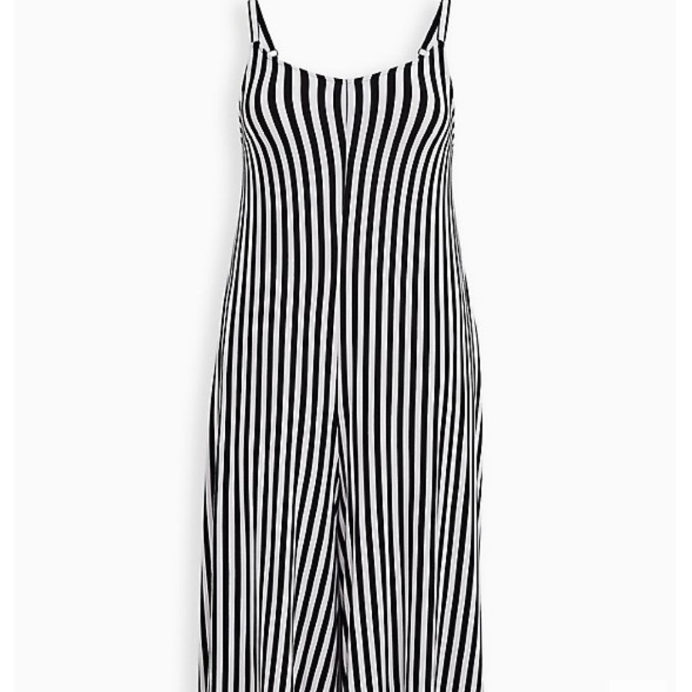 Super Soft Black & White Stripe Culotte Jumpsuit - Picture 3 of 5